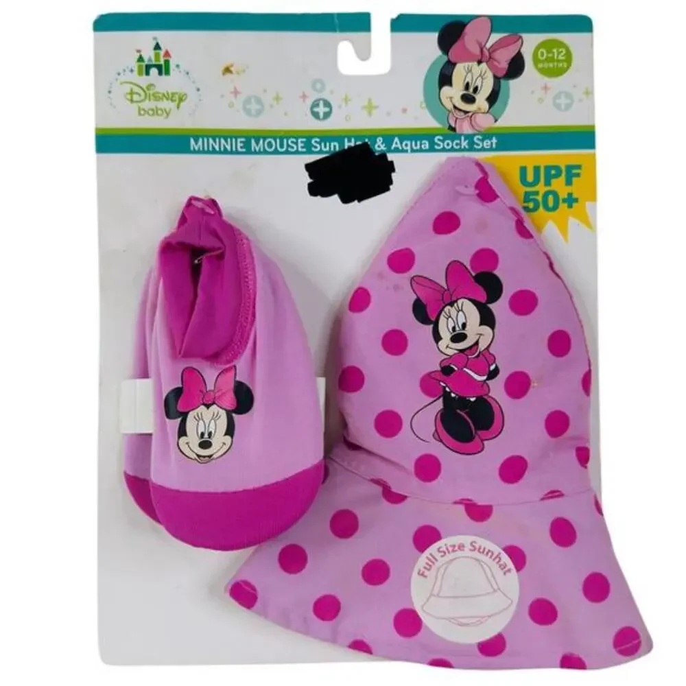 Disney Minnie Sun Hat & Aqua‎ Sock Set Beach Pool 0-12 months